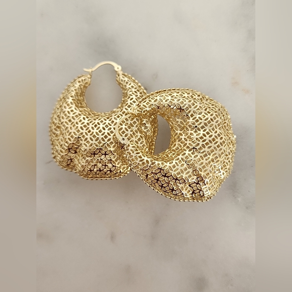 Textured 14K Gold Plated Crescent Mesh Statement Earrings - Picture 6 of 6
